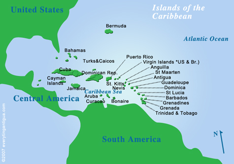 Map of St. Kitts and Nevis in the Caribbean